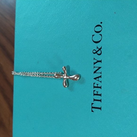 Tiffany & Co. Sterling Silver Cross Necklace, 14" Chain - Picture 4 of 4